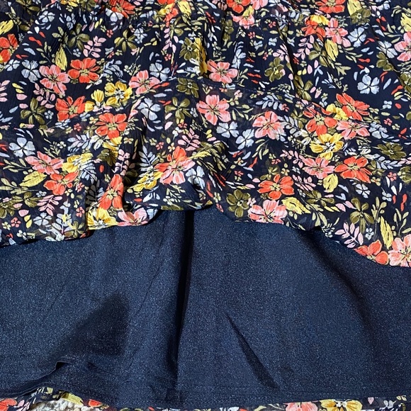 LOFT Floral A-Line Tiered Mini Skirt - Navy, Pink, Yellow & Green - Picture 4 of 5